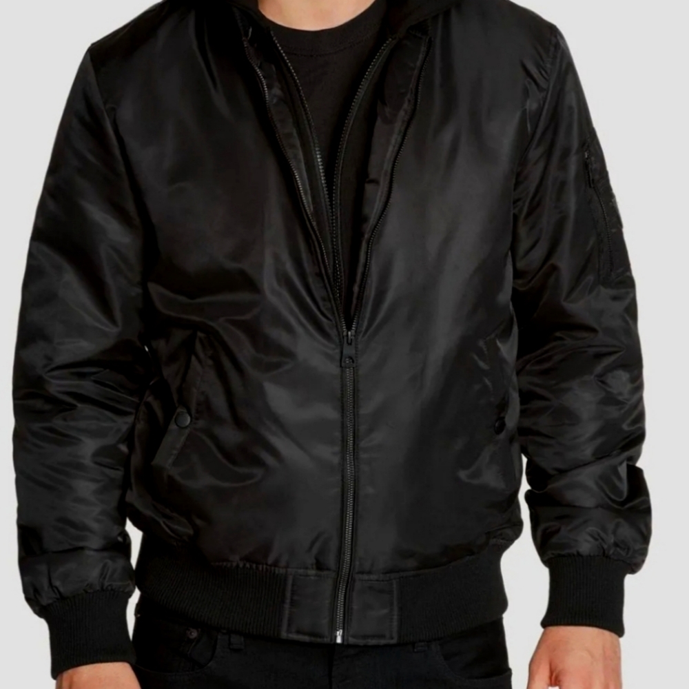 $195 Guess Men's Black Water-Resistant Full-Zip Bomber Coat